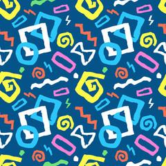 Colorful Seamless doodle art pattern vector illustration in blue background