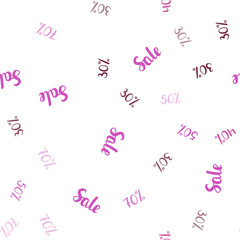 Dark Pink vector seamless pattern with 30, 40, 50 percentage signs.