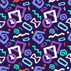 Colorful Seamless doodle art pattern vector illustration in purple background