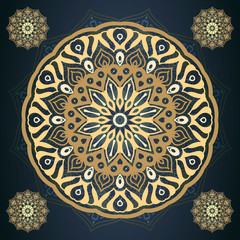 Golden Mandala Pattern in dark blue background vector illustration