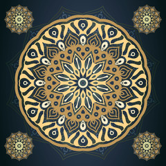 Golden Mandala Pattern in dark blue background vector illustration