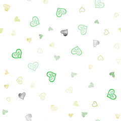 Light Green, Yellow vector seamless cover with Shining hearts.