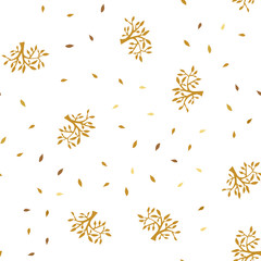 Light Orange vector seamless doodle pattern with leaves, branches.