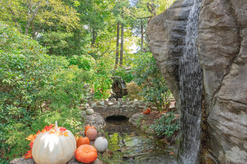 Pumpkins, Waterfall, Waterwheel at Rock City  Lookout Mountain