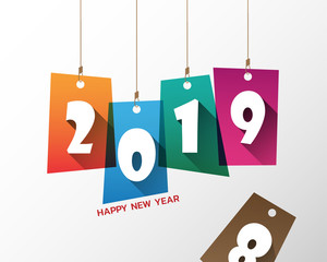 Happy new 2019 year. Greetings card. Colorful design. Vector illustration.