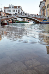 venice flood high tide water bridge sunken reflection