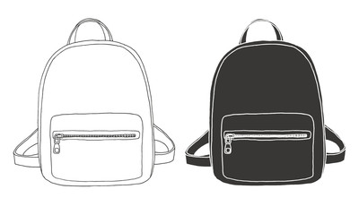 Sketch of a rucksack. Backpack isolated on white background. Vector illustration of a sketch style.