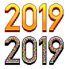 Pixel 2019 text happy new year concept vector