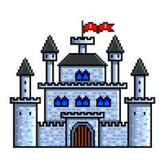 Pixel old castle detailed illustration isolated vector