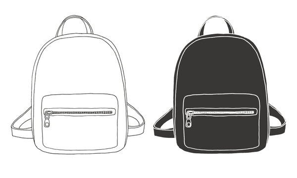 Vector black and white kawaii schoolbag illustration. Outline back