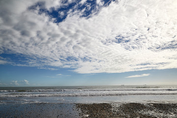 beautiful ocean panorama view cloudy sky