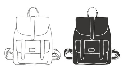 Sketch of a rucksack. Backpack isolated on white background. Vector illustration of a sketch style.