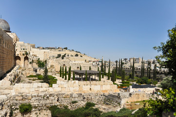 Fototapeta na wymiar Southern Wall of Temple Mount, southwestern corner in Jerusalem