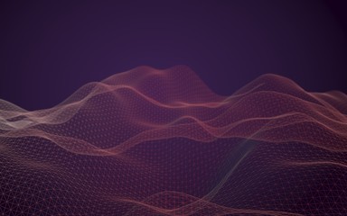 Abstract landscape background. Cyberspace purple grid. Hi-tech network. 3D illustration