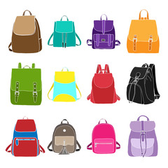 Set of different bags, men, women and unisex. Bags isolated on white background. Vector illustration in sketch style.