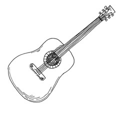 Sketch of a guitar. Vector illustration. Acoustic guitar isolated on white background. - 232721227