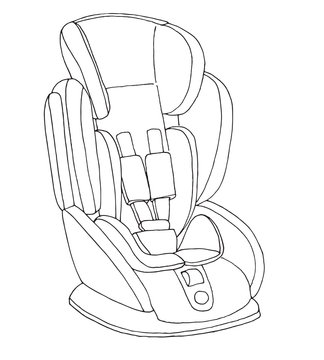 Sketch Of A Children's Car Seat. Child Safety. Vector Illustration