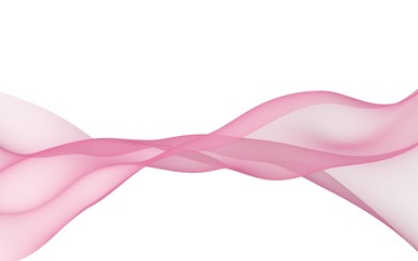 Abstract pink wave. Bright pink ribbon on white background. Pink scarf. Abstract smoke. Raster air background. Vertical image orientation. 3D illustration