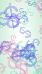 Multicolored translucent dollar signs on white background. Vertical image orientation. 3D illustration
