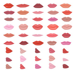Lip vector beautiful red lips makeup in kiss smile or fashion girls lipstick and sexy mouth kissing lovely on valentines day set illustration isolated on white background