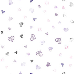 Light Purple vector seamless pattern with colorful hearts.