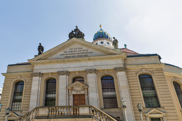 Fototapeta na wymiar French Protestant church on Gendarmenmarkt in Berlin, Germany.