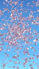 Flying euro banknotes against the sky background. Money is flying in the air. 500 EURO in color. 3D illustration