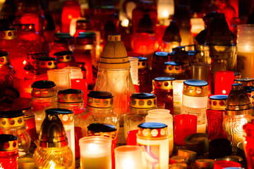 Kindling candles at a cemetery during the All Souls Octave. Shot on 2017/11/3 at Martinsky...