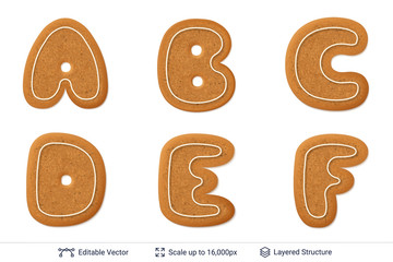 Gingerbread letters isolated on white.