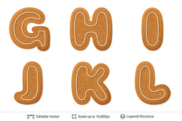 Gingerbread letters isolated on white.