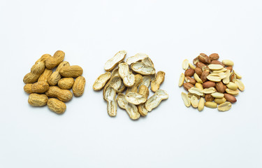 Peanuts in shell and without shells isolated on white background with clipping path.
