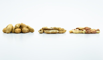 Peanuts in shell and without shells isolated on white background with clipping path.