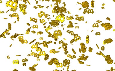 Digital currency symbol Bitcoin on a white background. Fall of bitcoin. Cryptocurrency graph on virtual screen. Business, Finance and technology concept. 3D illustration