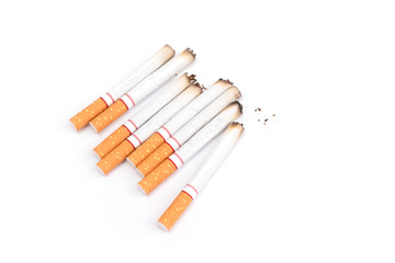 Cigarettes with ash isolated on a white background
