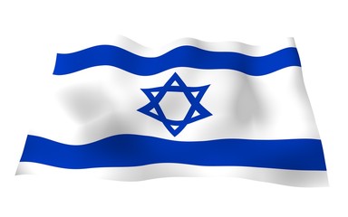 The flag of Israel. State symbol of the State of Israel. A blue Star of David between two horizontal blue stripes on a white field. 3d illustration