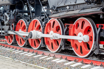 Naklejka premium wheelset, wheels of old steam locomotives. a pair of wheels. retro locomotives. vintage