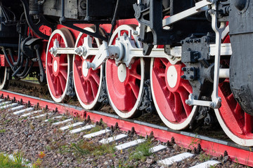 wheelset, wheels of old steam locomotives. a pair of wheels. retro locomotives. vintage