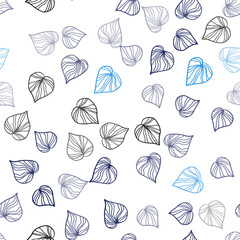 Dark Pink, Blue vector seamless doodle texture with leaves.