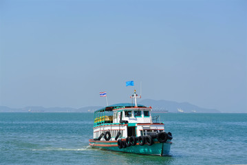 Colorful Ferry Ship in the Sea with No Passenger