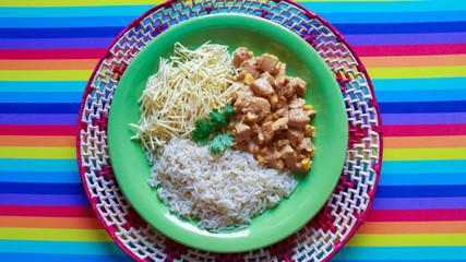 Food dish with chicken strogonoff