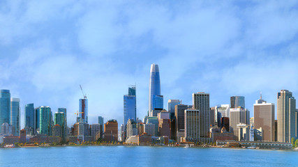Naklejka premium San Francisco city skyline financial district viewed from the water.
