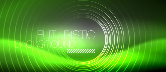 Neon circles abstract background, shiny lines