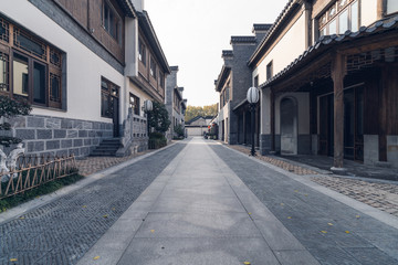 Fototapeta na wymiar Empty road near vintage building in Nanjing