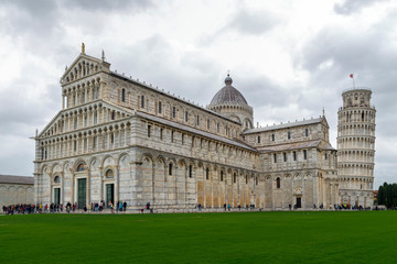 Fototapeta na wymiar PISA, ITALY - OCTOBER 29, 2018: The Piazza dei Miracoli, formally known as Piazza del Duomo is recognized as an important centre of European medieval artmplexes in the world