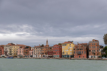 VENICE, ITALY- OCTOBER 30, 2018:  View of the city from the sea in autumn