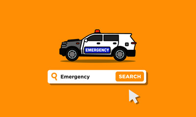 Emergency Written in Browser Search Bar with Mouse Pointer Emergency SUV Car 