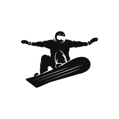 Silhouette of a snowboarder on the snowboard free rider jumping in the air, extreme snowboarding sport logo mockup