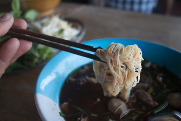 Noodle with Pork, Pork ball and vegetable