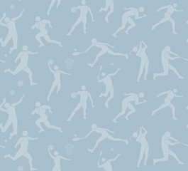 Fototapeta na wymiar sport pattern seamless backdrop, people sport icon on vintage gray background
