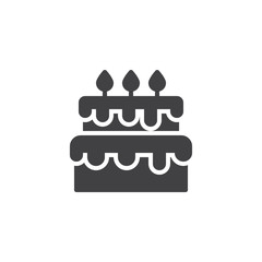 Cake with candles vector icon. filled flat sign for mobile concept and web design. Party cake simple solid icon. Birthday cake symbol, logo illustration. Pixel perfect vector graphics